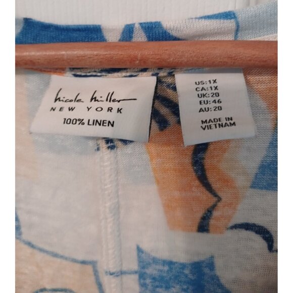 Nicole Miller Shirt Womens 1X Floral Pastel Linen Short Sleeve Lightweight Top - Picture 5 of 6
